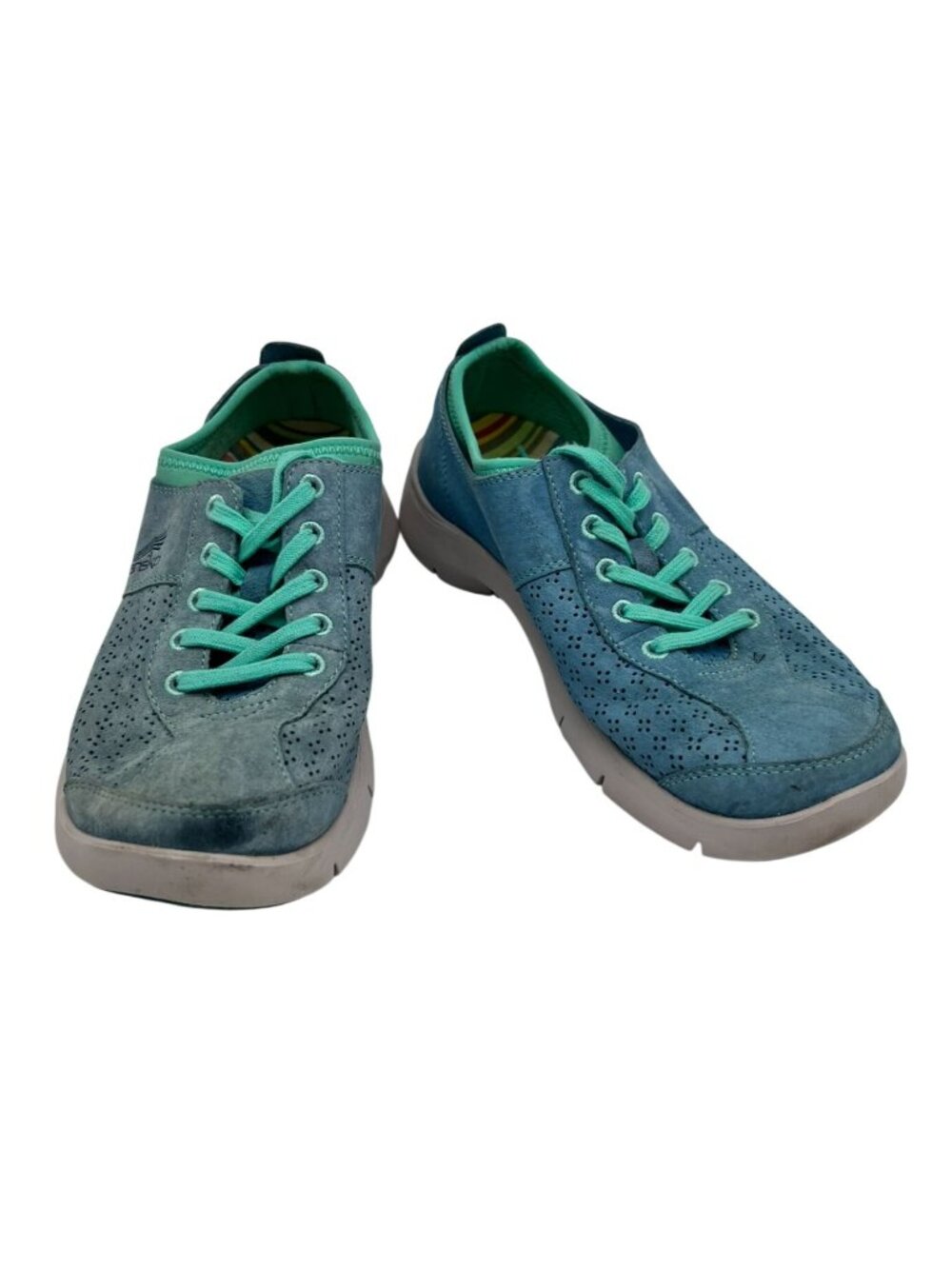 Dansko Women Elise Leather Sneakers Size 37 Blue Perforated Lace Up Casual Suede